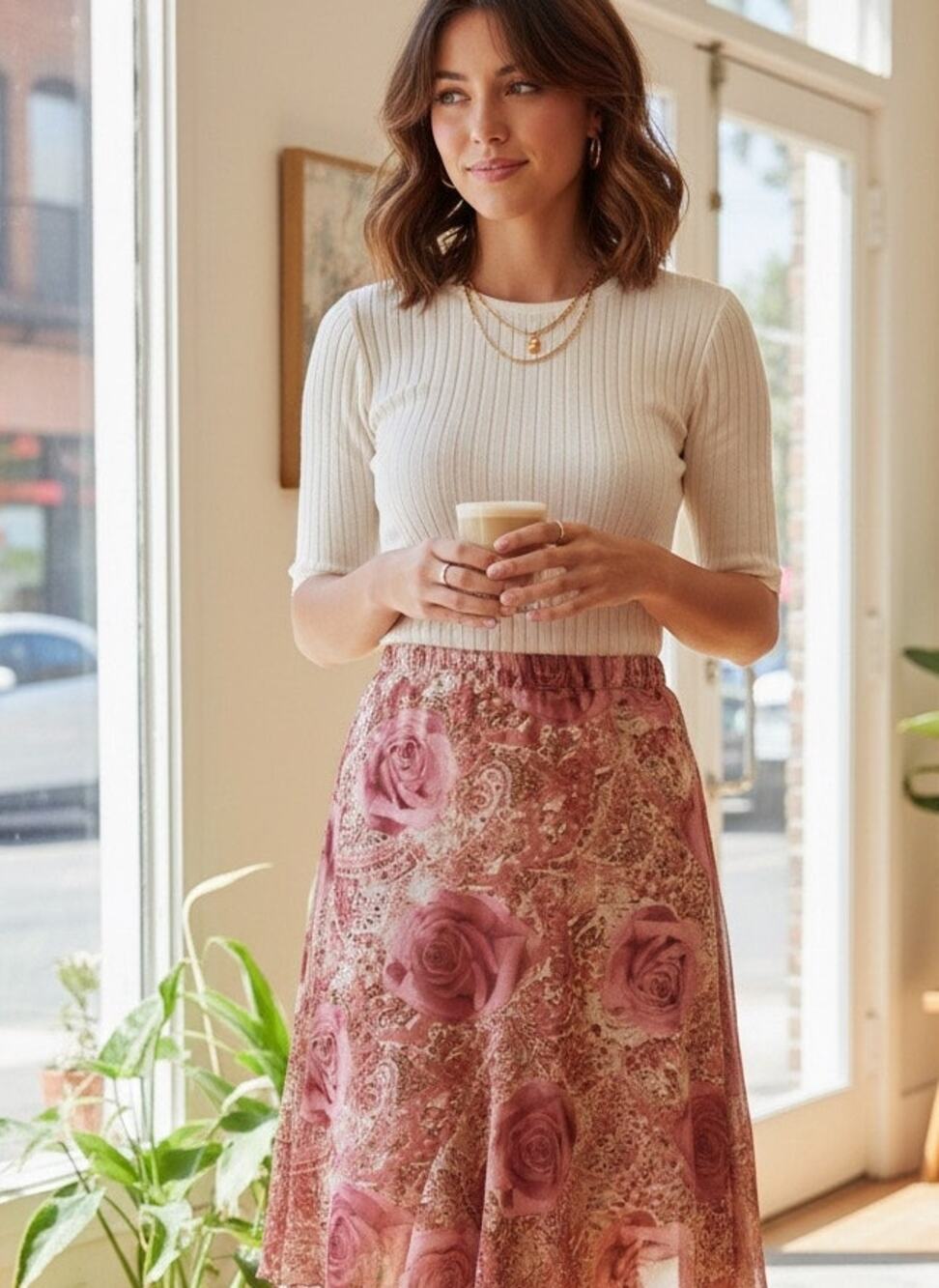 Y2K Rose Motif Mesh Fabric Hanky Hem Skirt